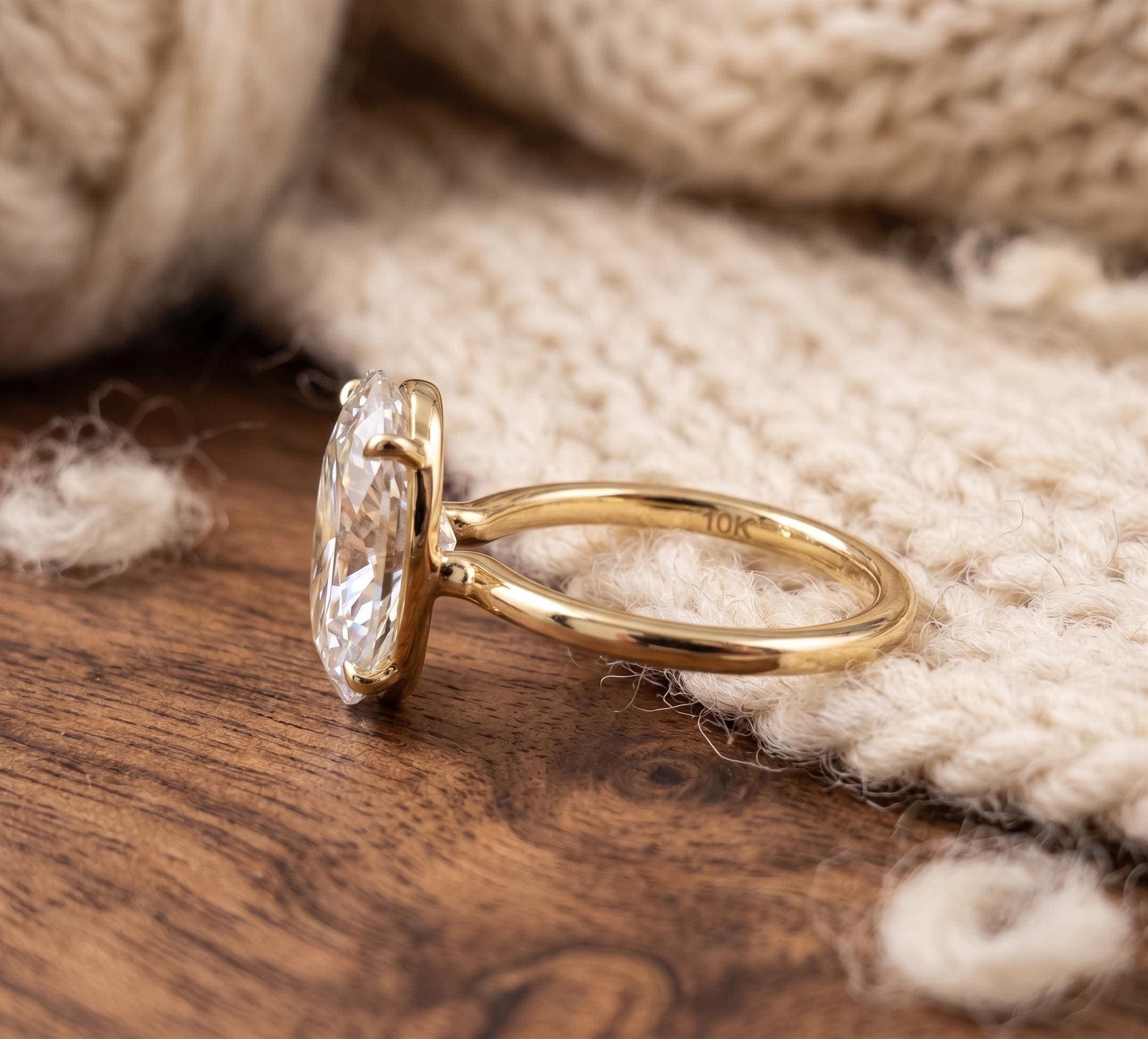 Oval Moissanite Solitaire Engagement Ring in 14K Solid Gold 13