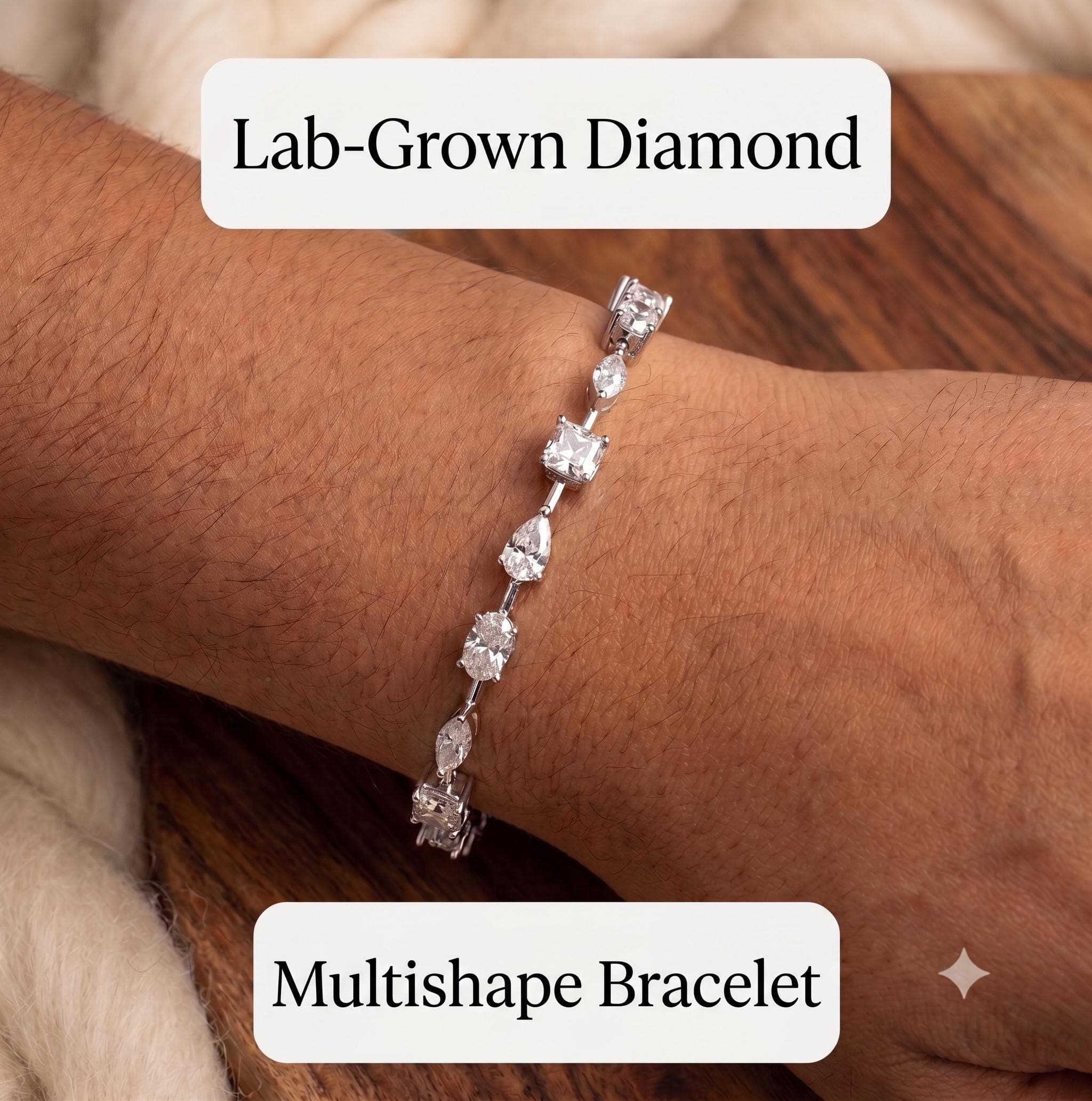 Multishape Lab Grown Diamond  Tennis Bracelet, 925 Sterling Silver Cluster Link Band, Charming Bridal Wedding Jewelry Gift