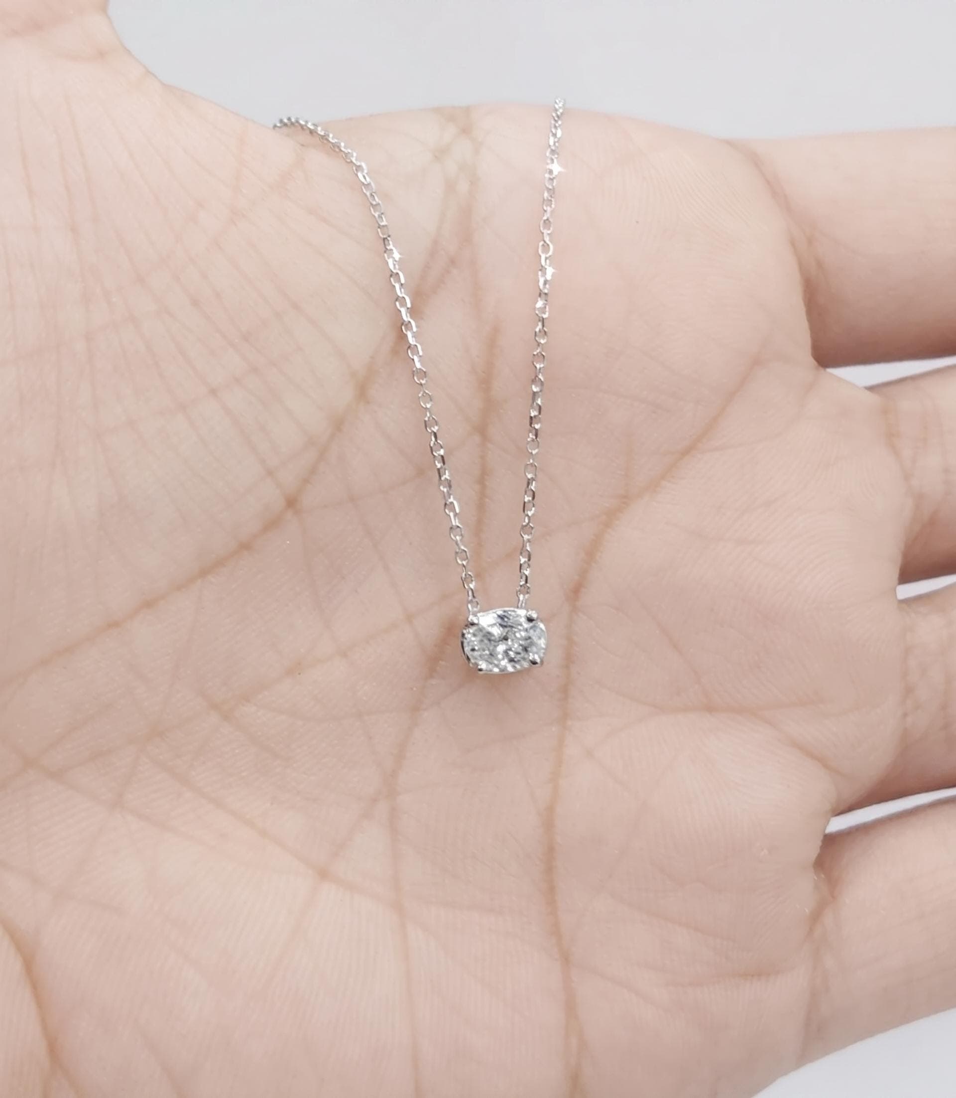 Oval Lab Grown Diamond Solitaire Pendant Necklace, 14K Solid Yellow Gold Dainty Chain, Elegant 4 Prong Minimalist Jewelry Gift for Her 6