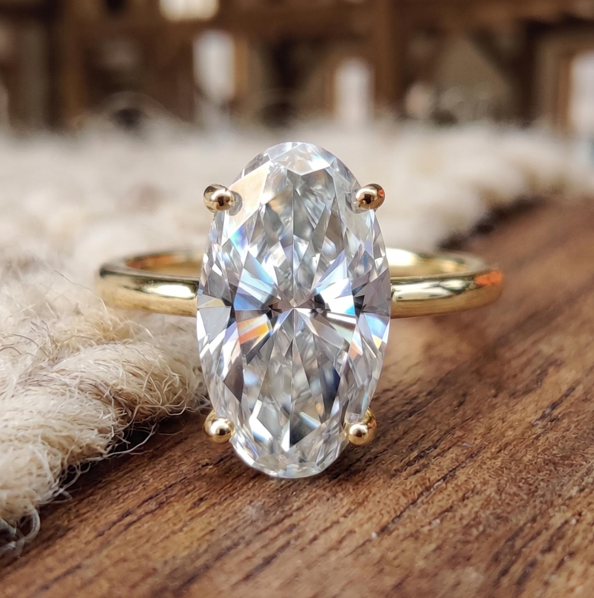 Oval Moissanite Solitaire Engagement Ring in 14K Solid Gold 10