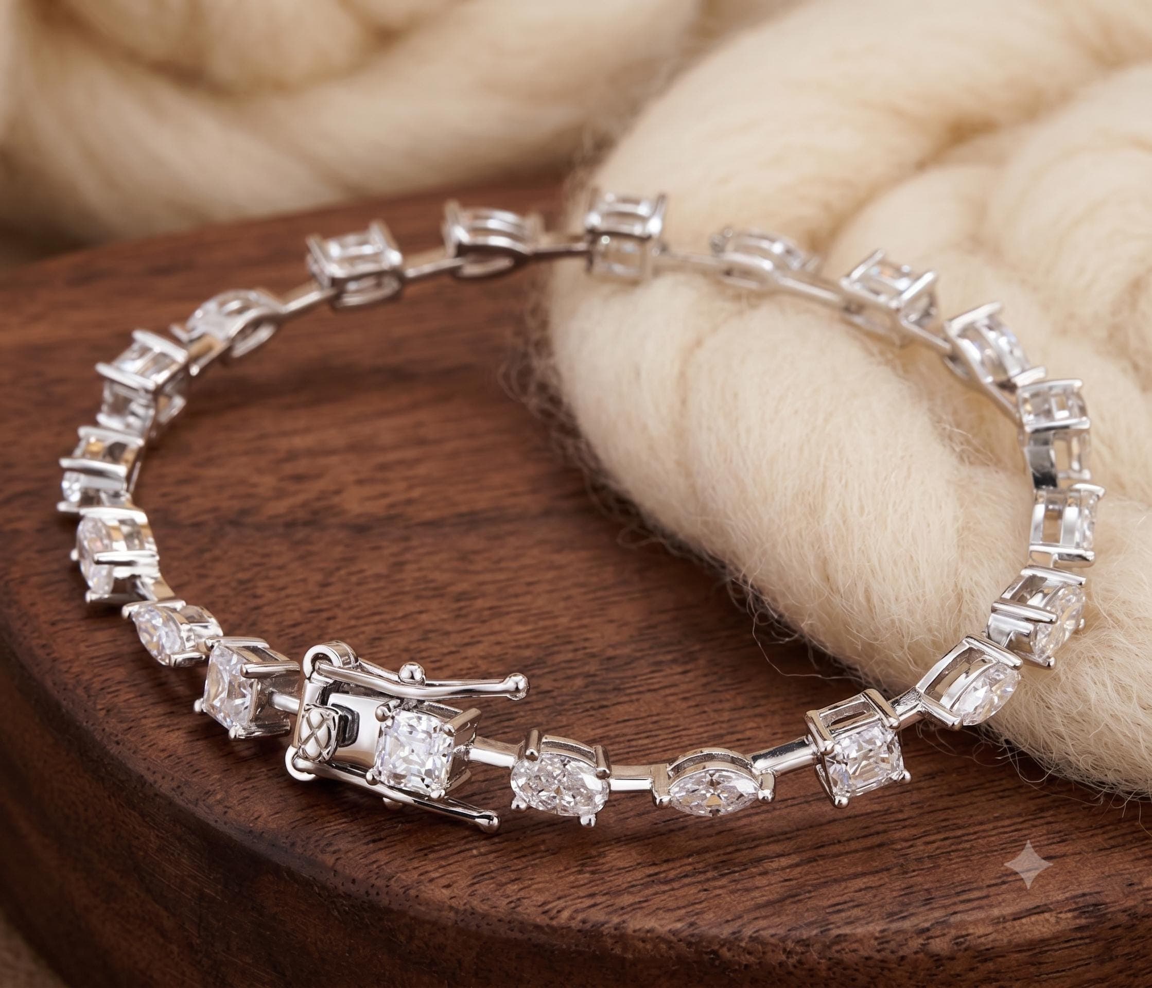 Multishape Moissanite Tennis Bracelet, 925 Sterling Silver Cluster Link Band,  Dainty Sparkle Bracelet, Charming Bridal Wedding Jewelry Gift