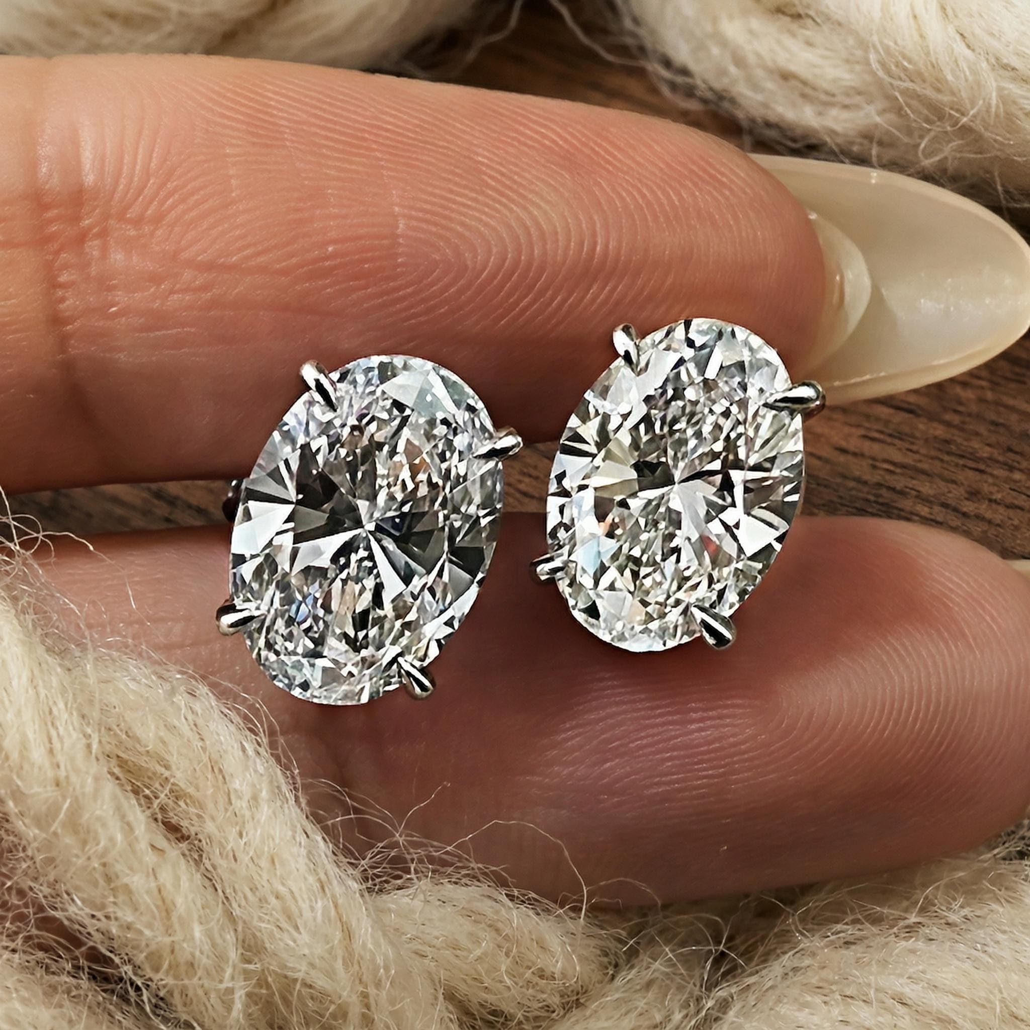 4ct Oval Lab-Grown Diamond Stud Earrings in 14K Solid Gold