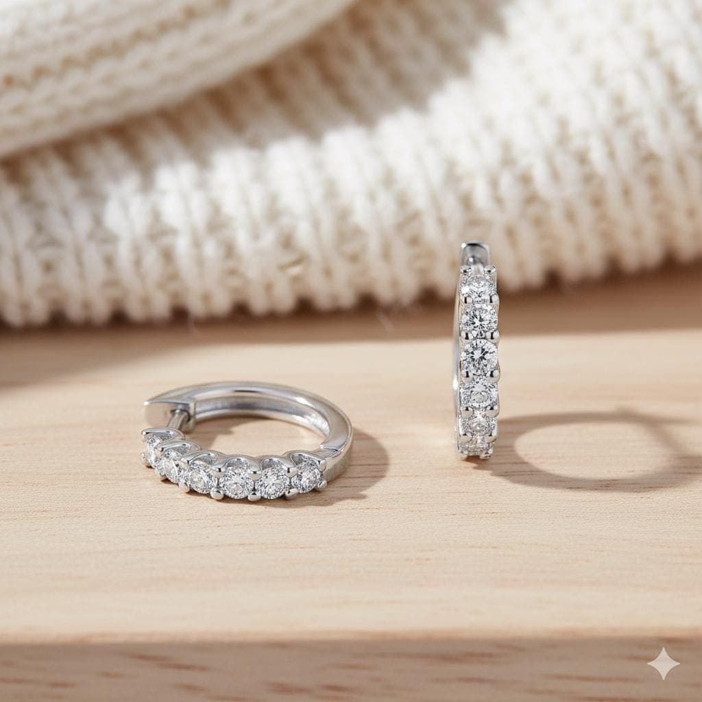 Lab-Grown Diamond Pavé Huggie Hoop Earrings in 14K Solid Gold 7