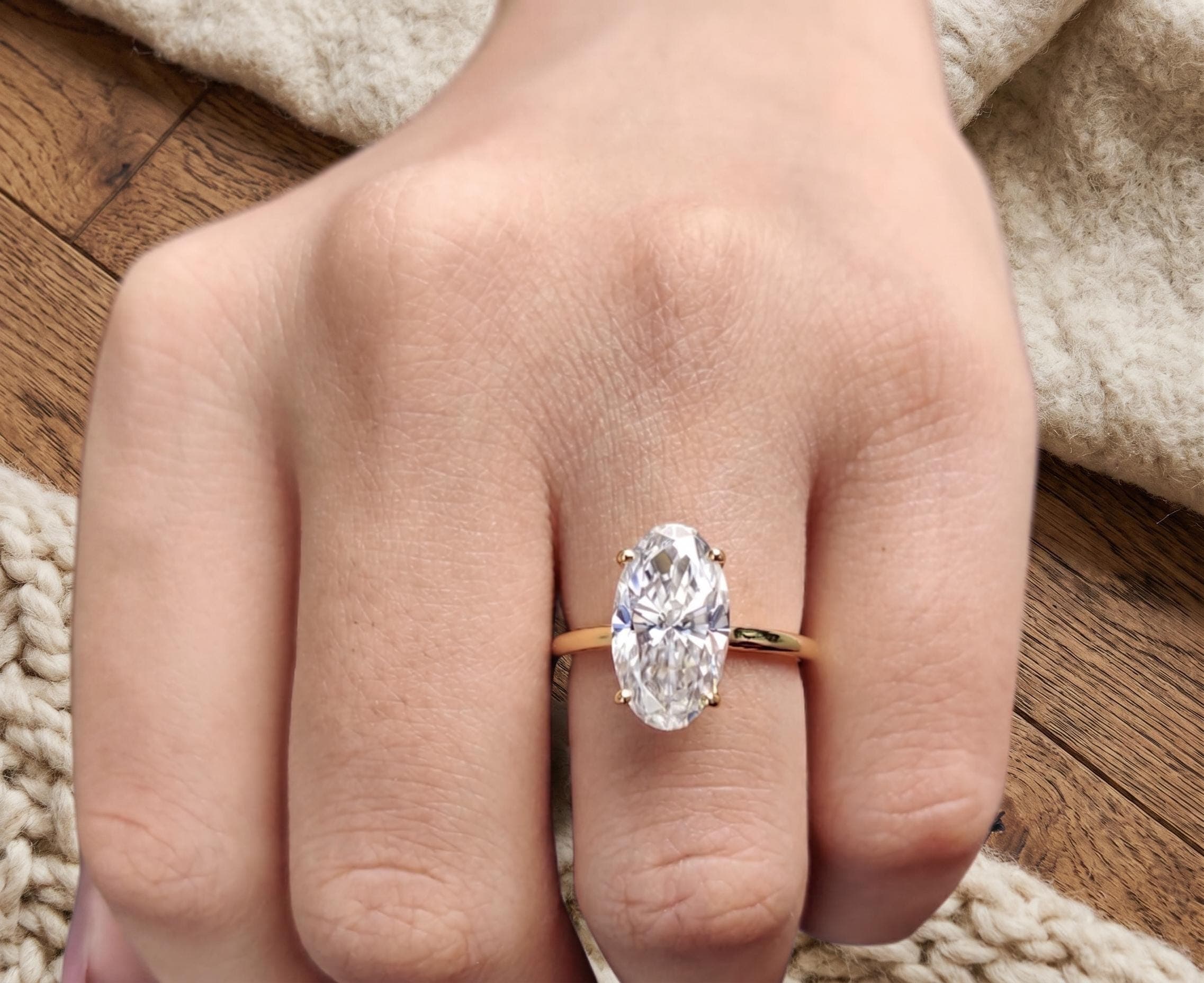 Oval Moissanite Solitaire Engagement Ring in 14K Solid Gold 3
