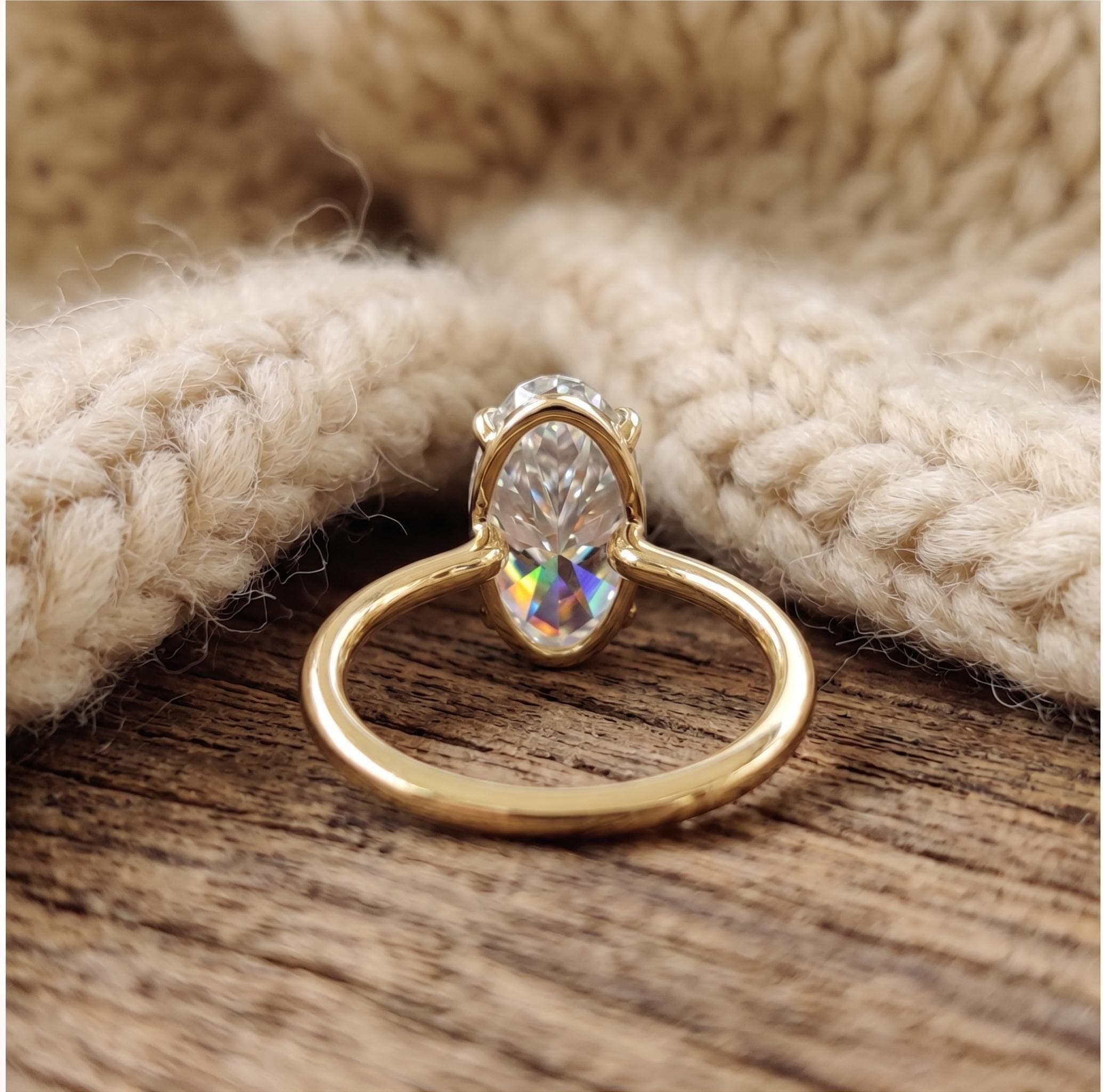 Oval Moissanite Solitaire Engagement Ring in 14K Solid Gold 9