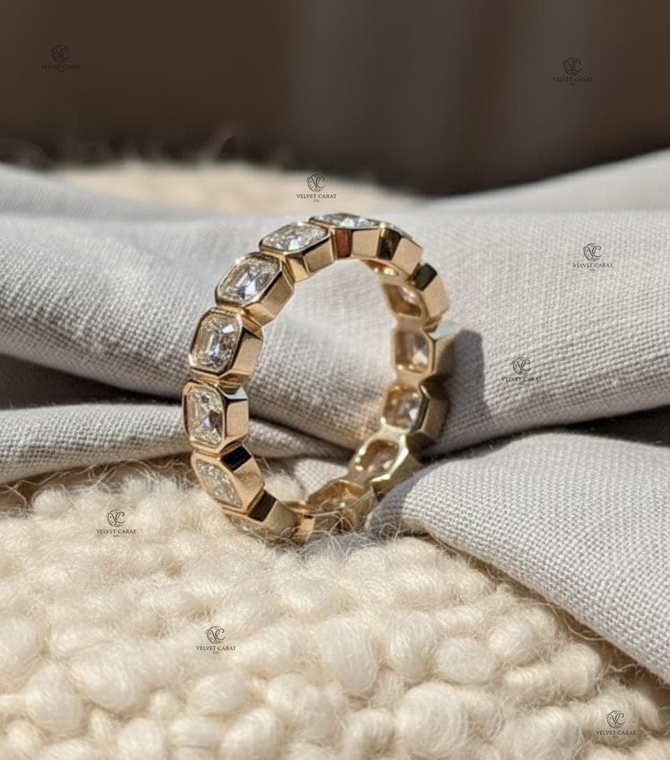 Asscher Moissanite Bezel Engagement Ring in 14K Solid Gold 3