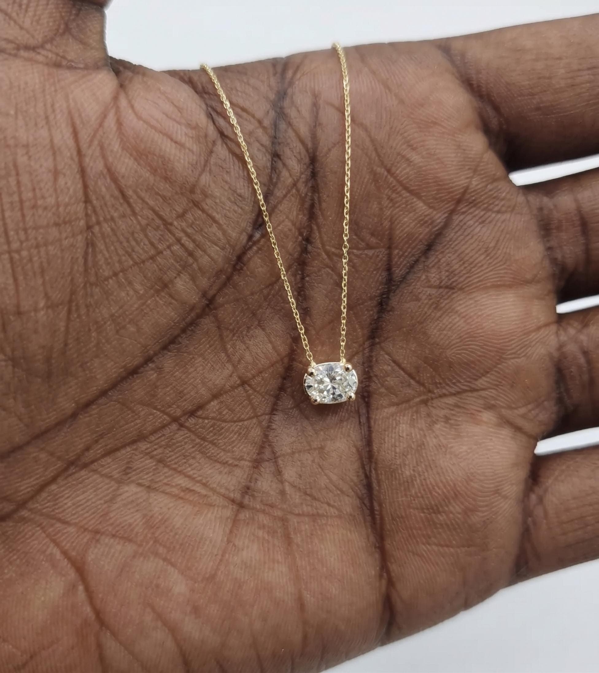 Oval Lab Grown Diamond Solitaire Pendant Necklace, 14K Solid Yellow Gold Dainty Chain, Elegant 4 Prong Minimalist Jewelry Gift for Her 3