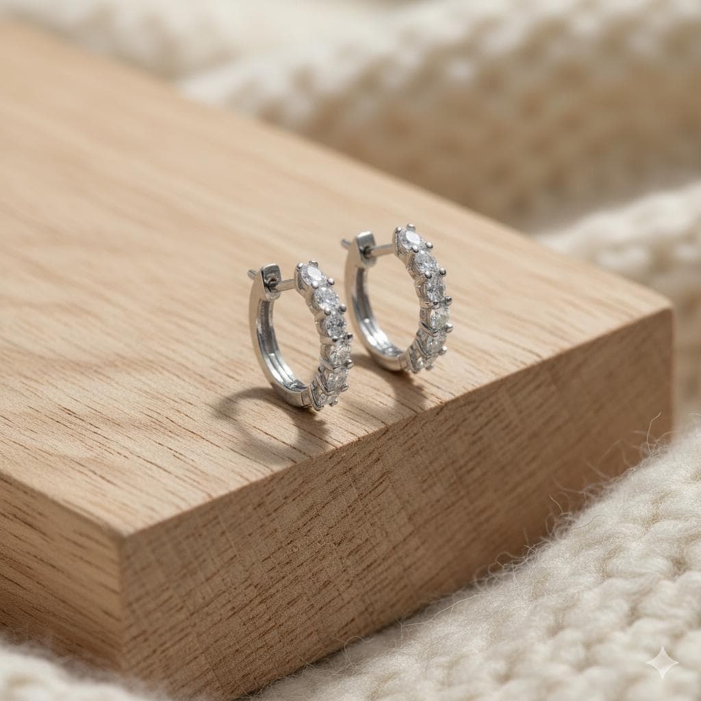 Lab-Grown Diamond Pavé Huggie Hoop Earrings in 14K Solid Gold 6