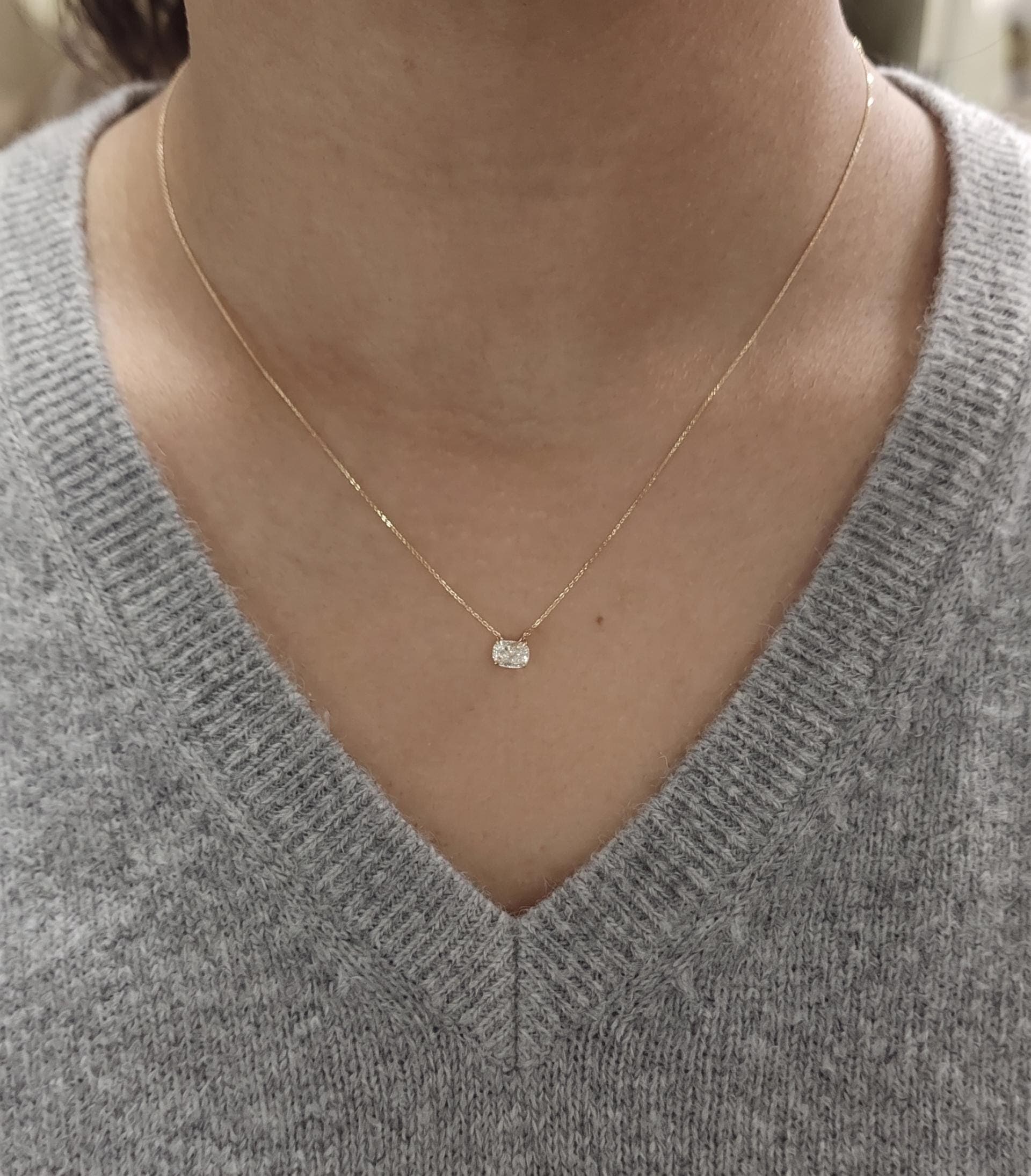 Oval Lab Grown Diamond Solitaire Pendant Necklace, 14K Solid Yellow Gold Dainty Chain, Elegant 4 Prong Minimalist Jewelry Gift for Her