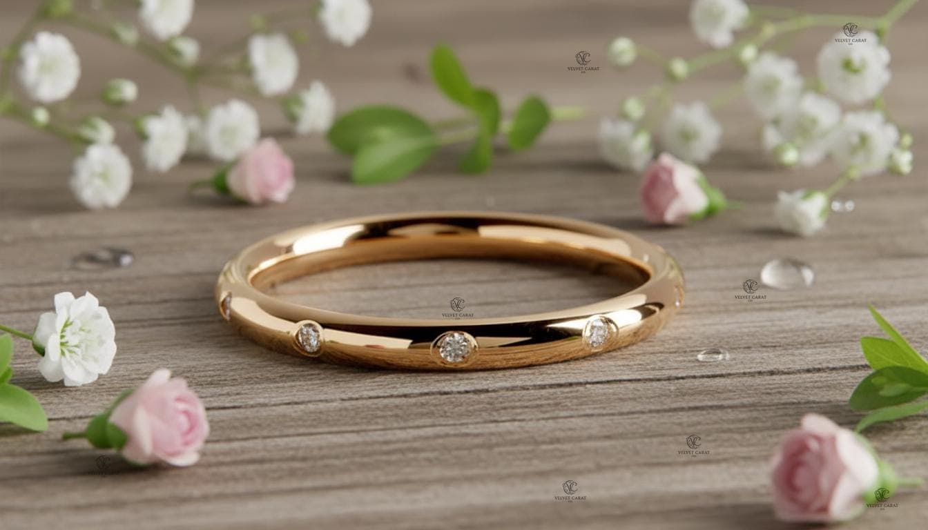 Round Brilliant Moissanite Flush Engagement Ring in 14K Solid Gold 8