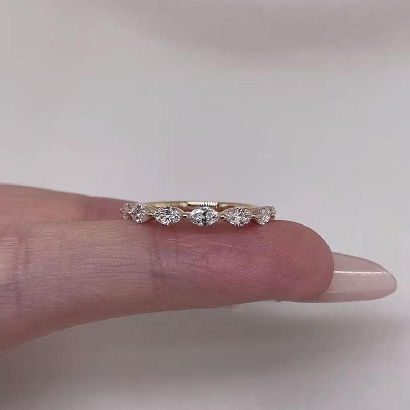 Marquise Lab Diamond Wedding Band, 14K Solid Gold Shared Prong Eternity Ring, Stackable Anniversary Band, Minimalist Jewelry Gift for Her