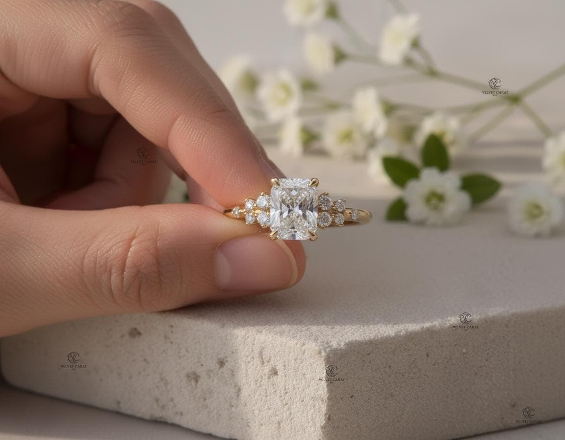 Radiant Moissanite Pavé Engagement Ring in 14K Solid Gold 9