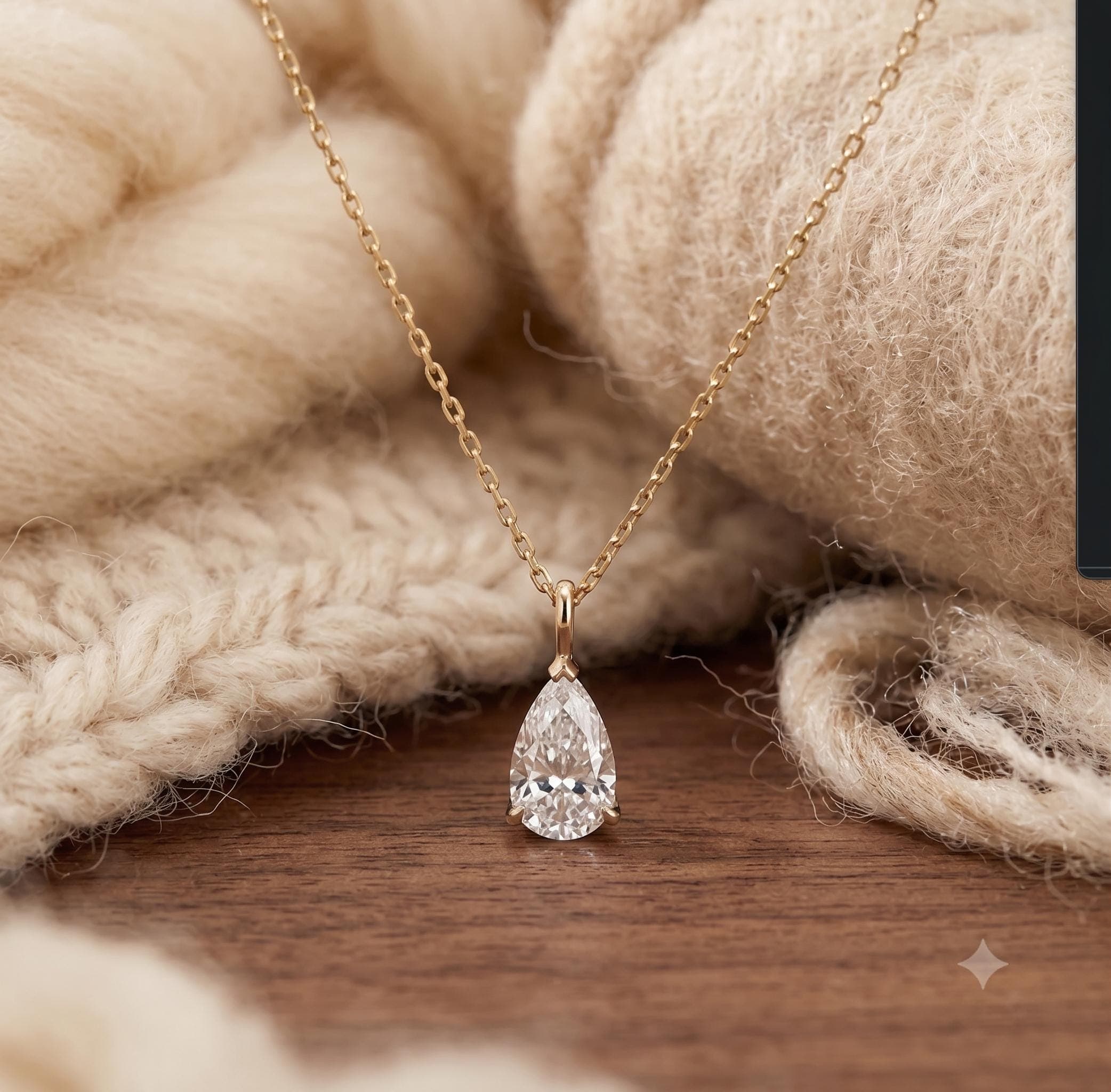 Pear Cut Lab Grown Diamond Solitaire Pendant Necklace, 14K Solid Yellow Gold Dainty Chain, Elegant 3 Prong Teardrop Choker 12