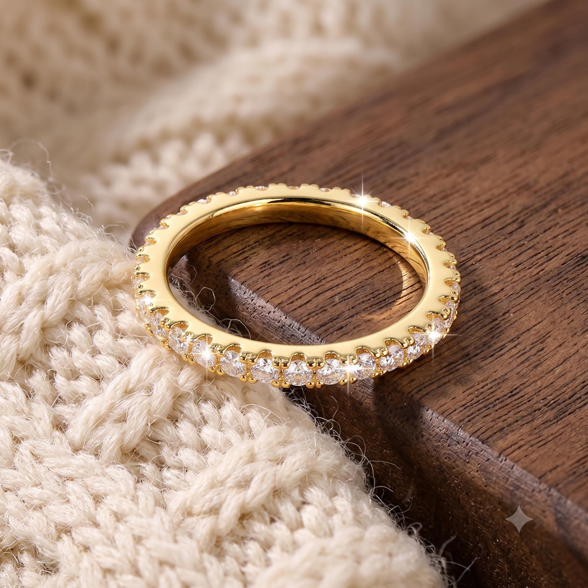 French Set Wedding Band Round Cut Lab Grown Diamond Eternity Band, 14K Solid Gold Pavé Band, Stacking Promise Ring for Her