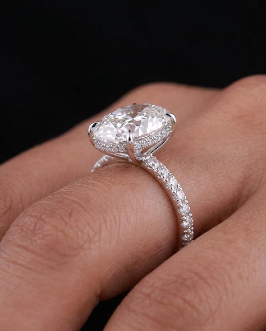 2ct Oval Moissanite Hidden Halo Engagement Ring in 14K Solid Gold 3