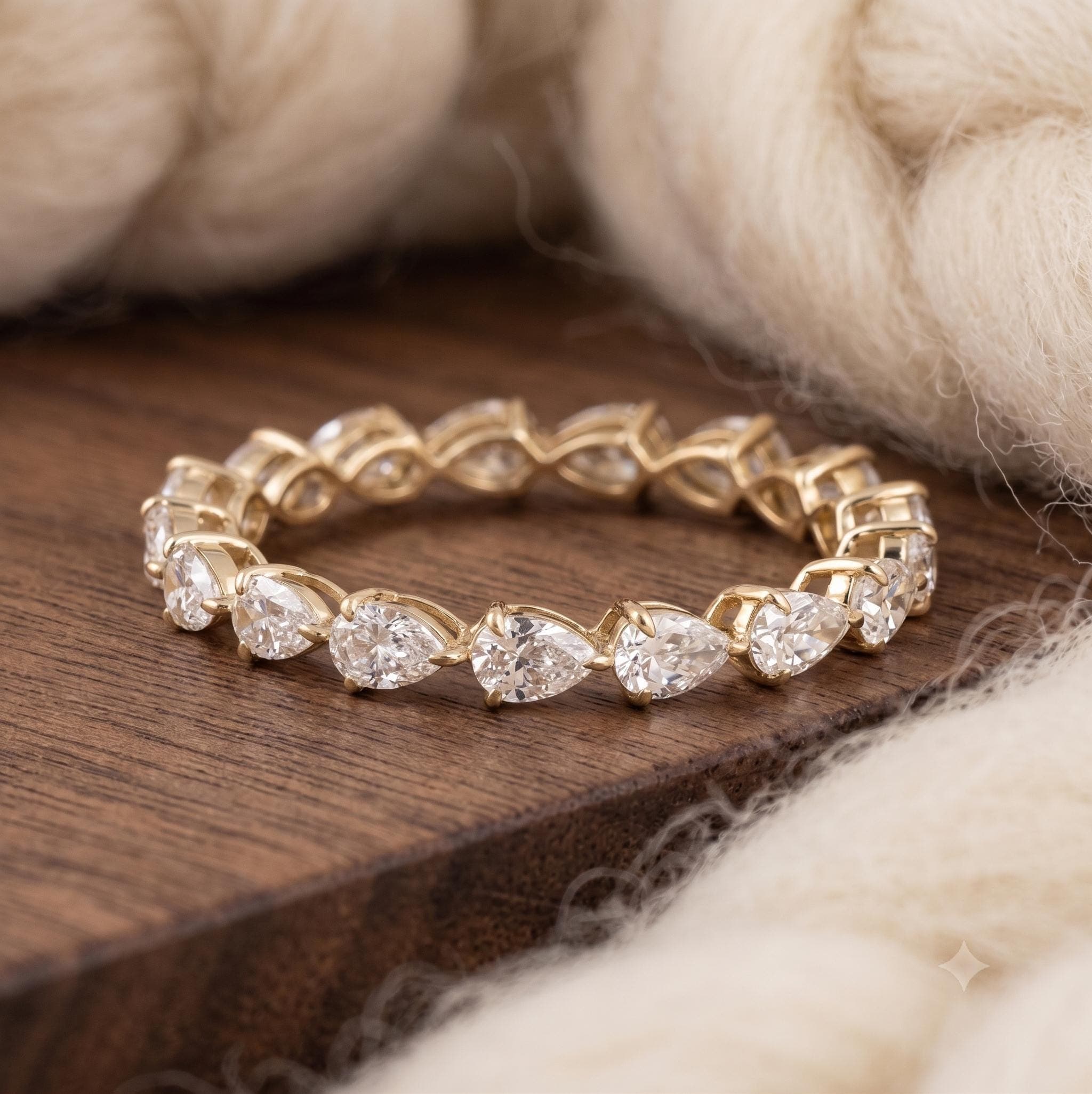 Pear Cut Moissanite Eternity Band, 14K Solid Yellow Gold Wedding Ring, Teardrop Sparkle Stackable Band, Charming Bridal Jewelry Gift 3