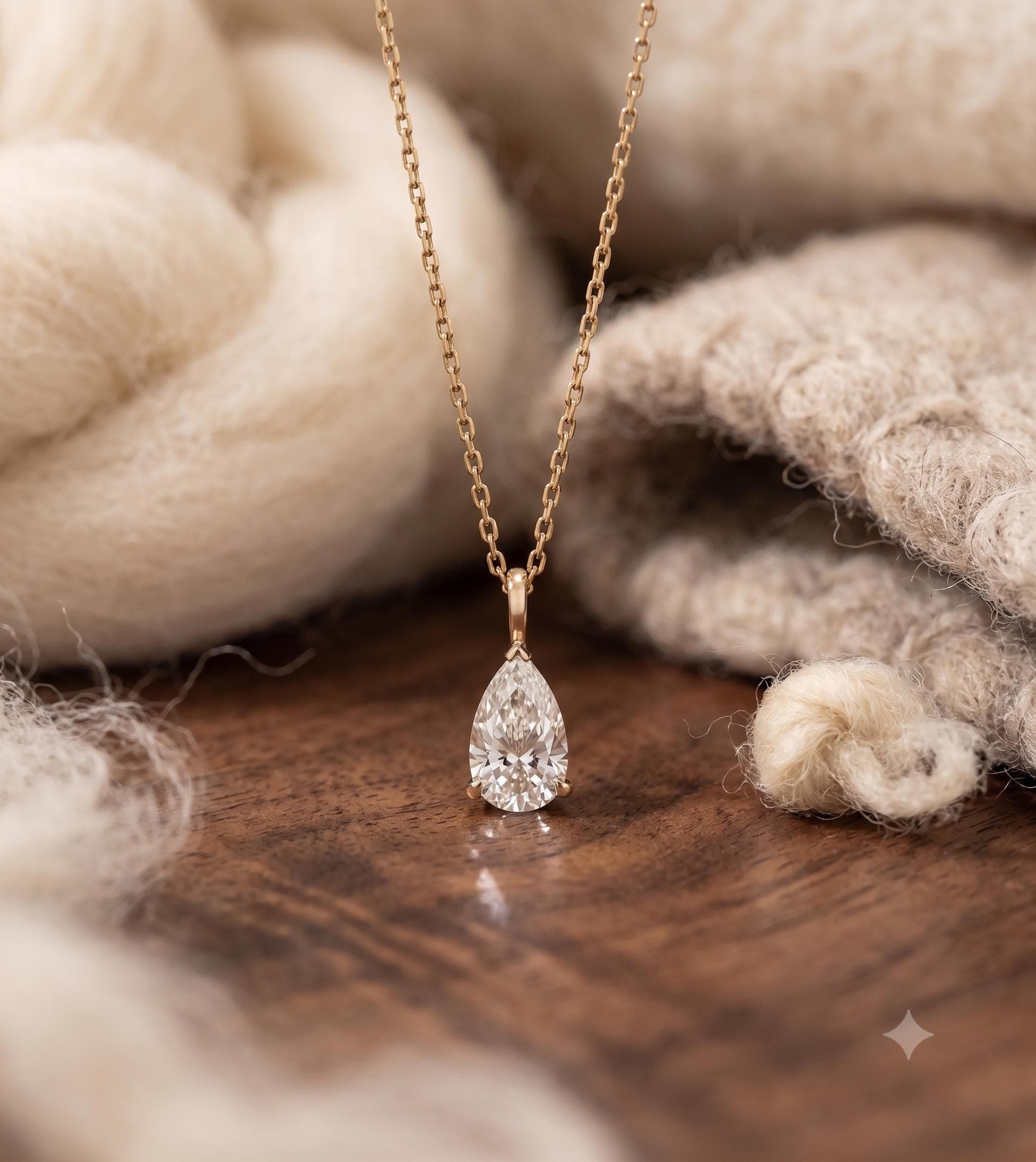 Pear Cut Lab Grown Diamond Solitaire Pendant Necklace, 14K Solid Yellow Gold Dainty Chain, Elegant 3 Prong Teardrop Choker 11