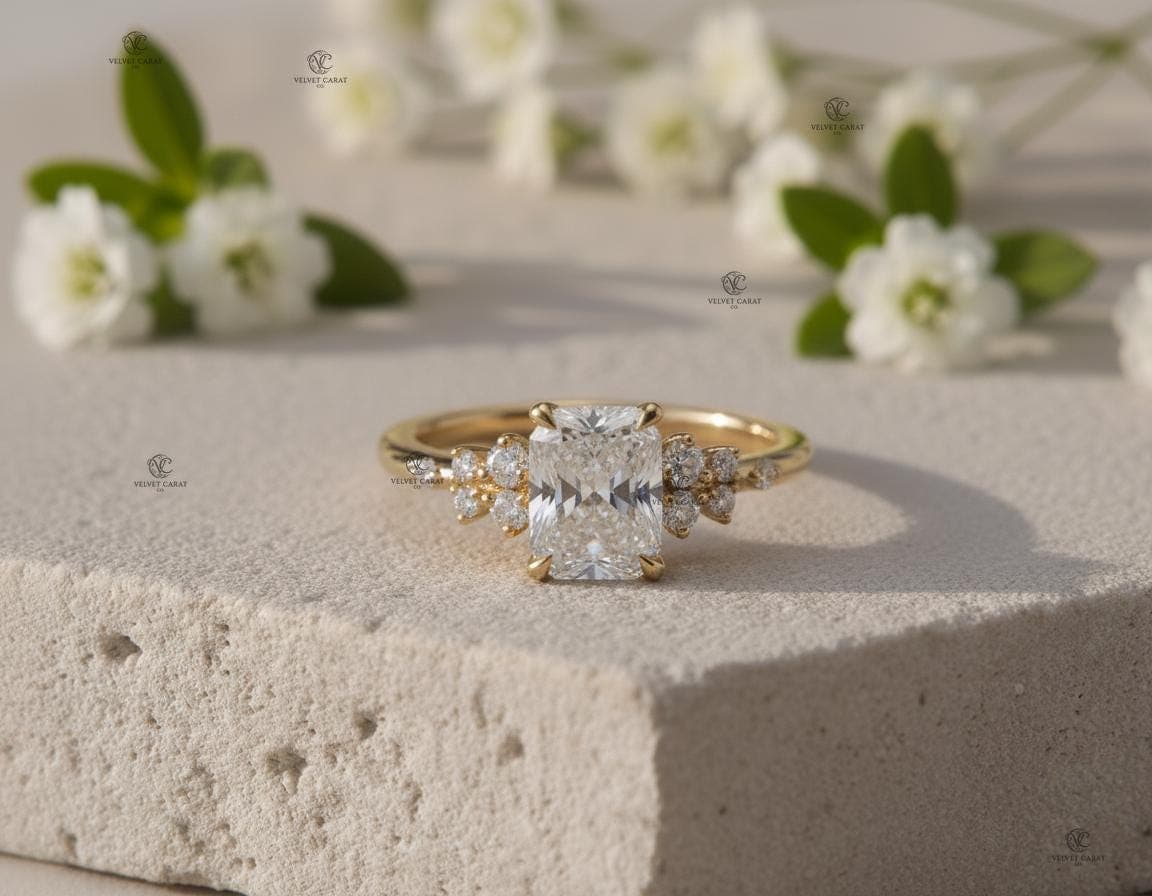 Radiant Moissanite Pavé Engagement Ring in 14K Solid Gold 6