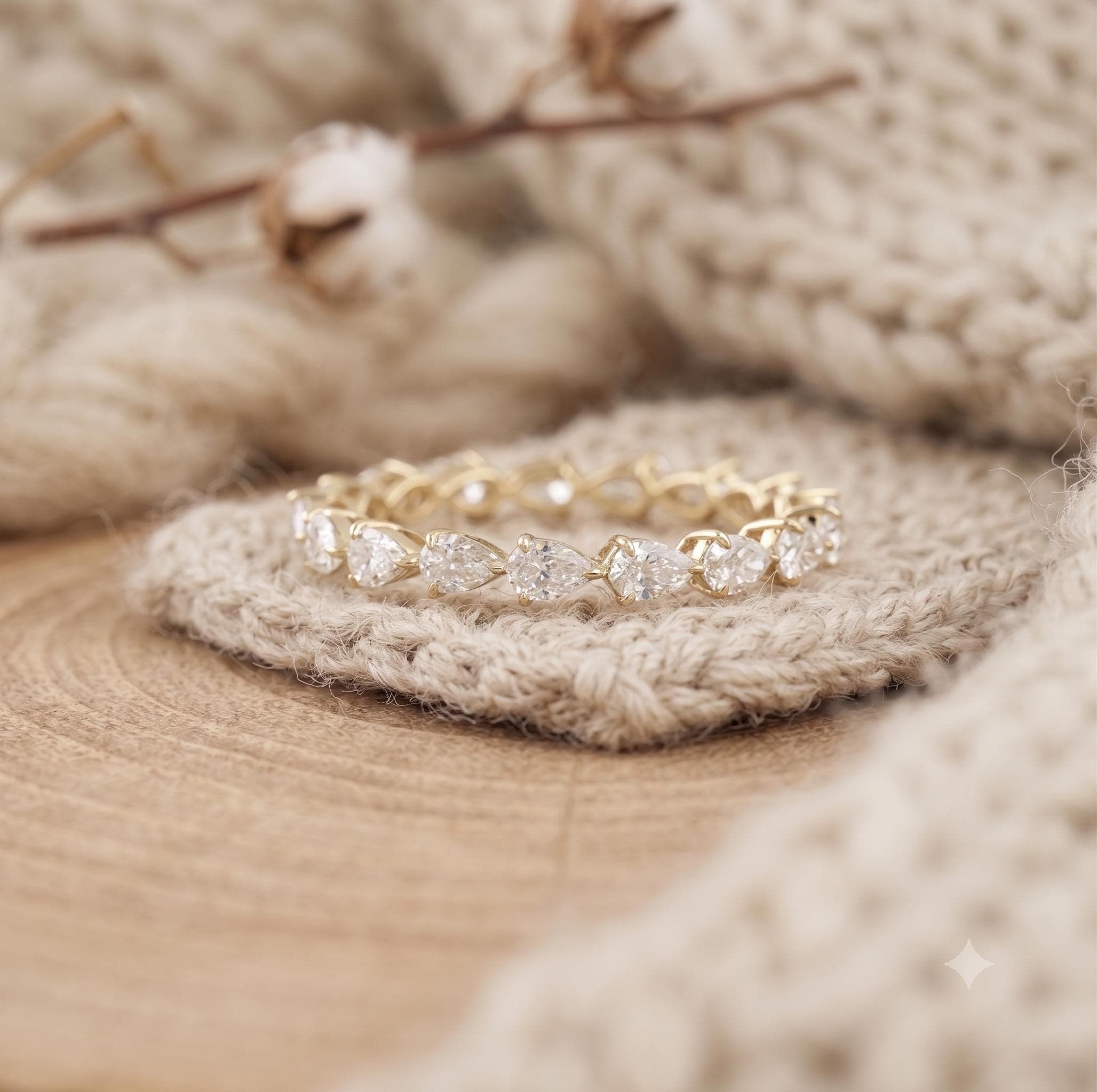 Pear Cut Moissanite Eternity Band, 14K Solid Yellow Gold Wedding Ring, Teardrop Sparkle Stackable Band, Charming Bridal Jewelry Gift 5