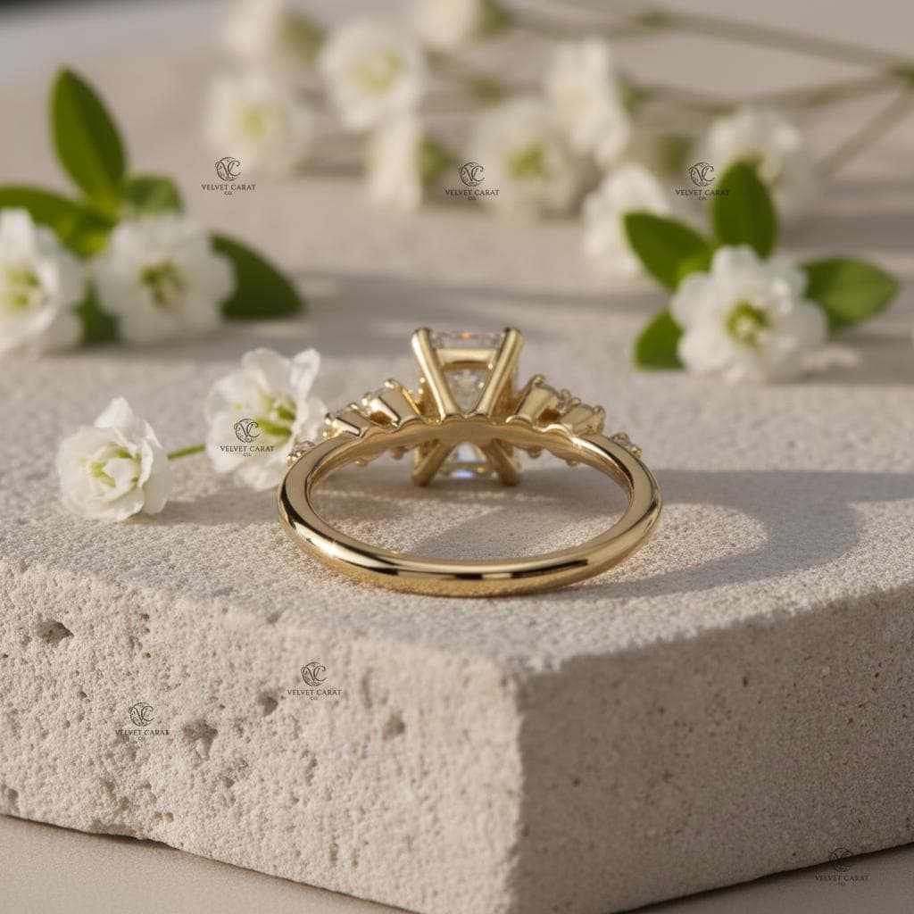 Radiant Moissanite Pavé Engagement Ring in 14K Solid Gold 3