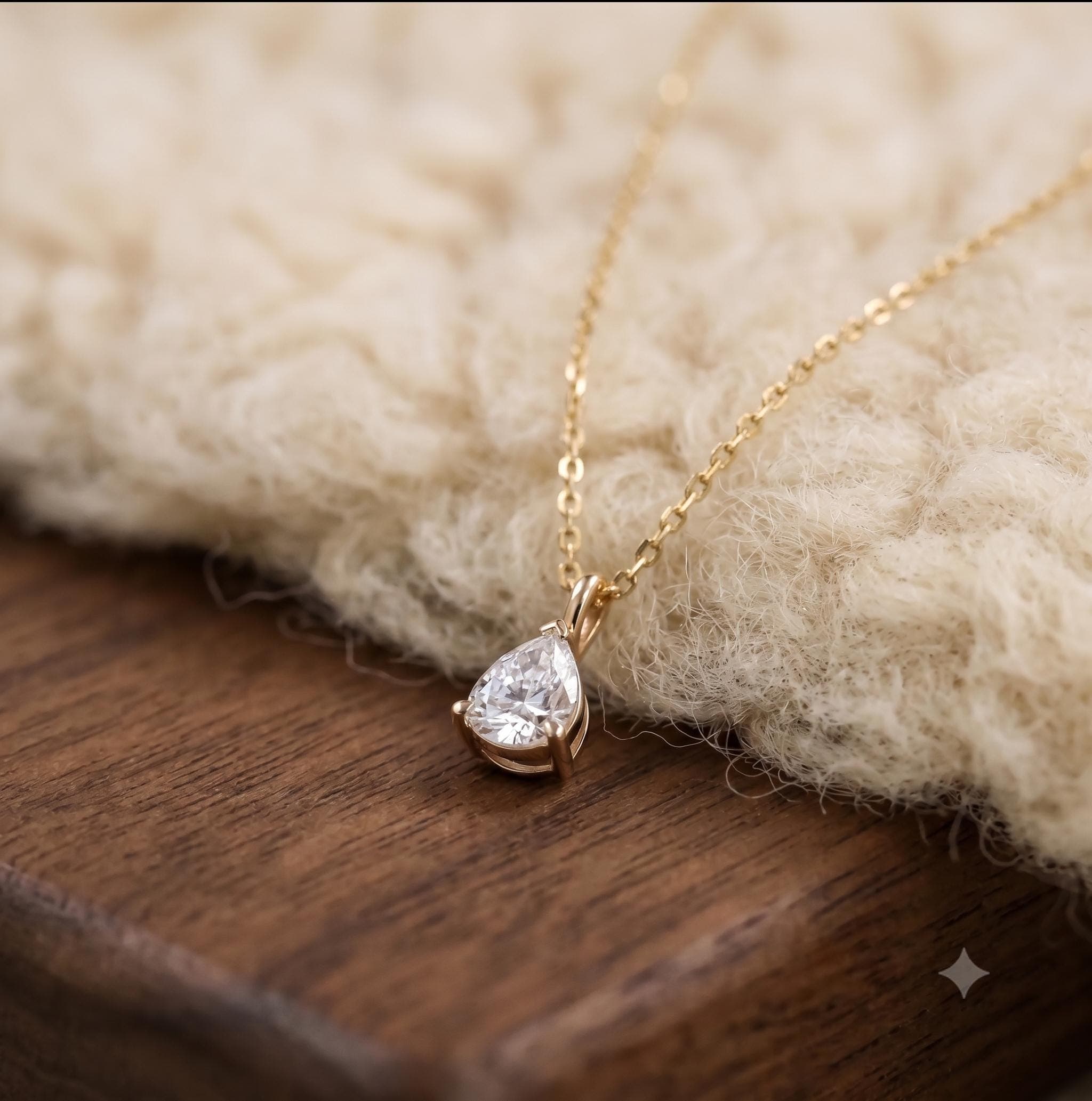 Pear Cut Lab Grown Diamond Solitaire Pendant Necklace, 14K Solid Yellow Gold Dainty Chain, Elegant 3 Prong Teardrop Choker 10