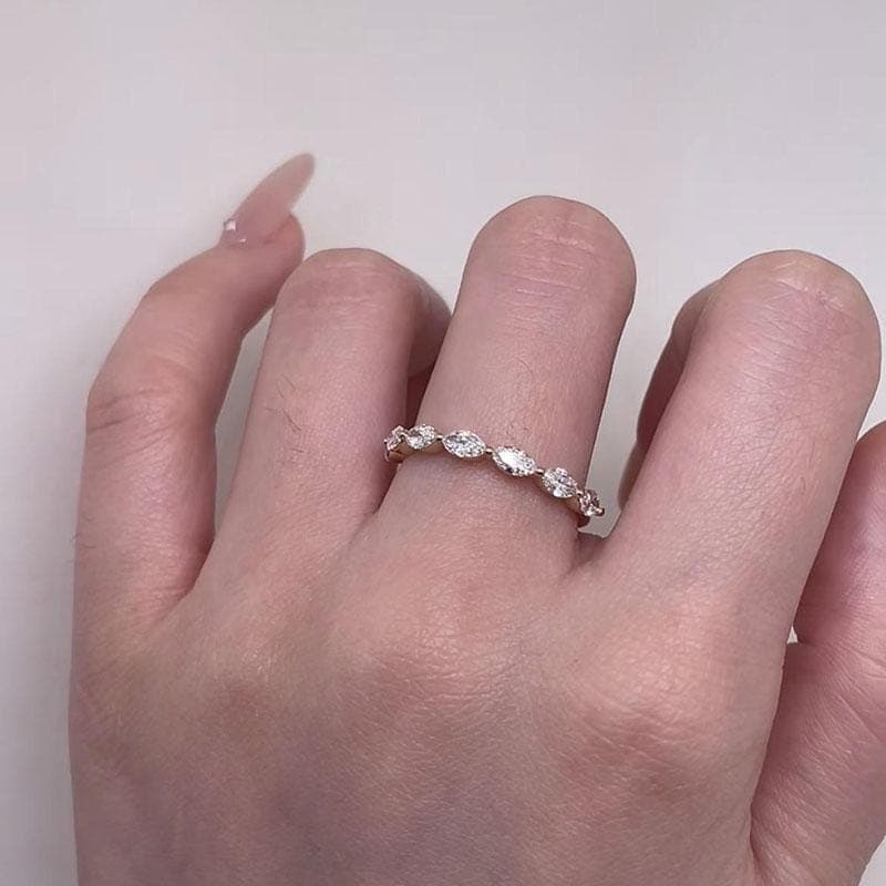 Marquise Lab Diamond Wedding Band, 14K Solid Gold Shared Prong Eternity Ring, Stackable Anniversary Band, Minimalist Jewelry Gift for Her